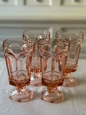 Fostoria Virginia Peach Pink Footed Iced Tea Glasses Set of 4 | HTF